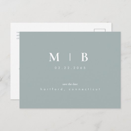 Eenvoudig & Slank Monogram Bord SeafoamSave the Da Aankondigingskaart (Voorkant / Achterkant)