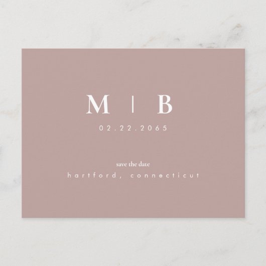 Eenvoudig Slank Monogram Roos Goud Save the Date Briefkaart (Voorkant)