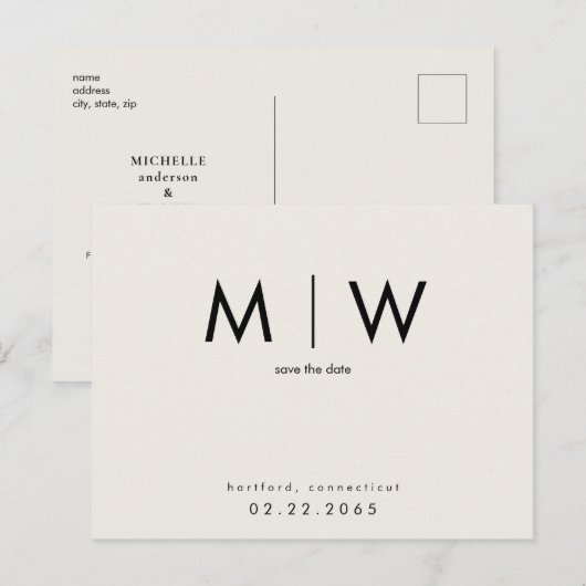 Eenvoudig & Slank Zwart Monogram Beige Save the Da Briefkaart (Voorkant / Achterkant)