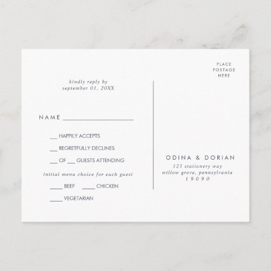 Eenvoudig Slate Blue Gray Menu Keuze RSVP-Briefkaa (Achterkant)