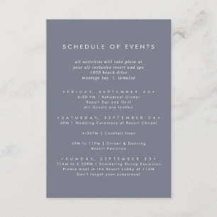Eenvoudig Slate Blue Grey Wedding Schedule of Even Informatiekaartje