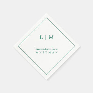 Eenvoudig Smaragdgroen Monogram Elegante Trouwdag Servet