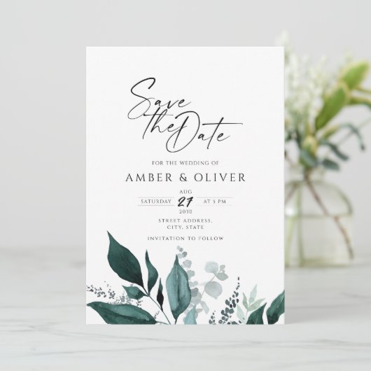 Eenvoudig smaragdgroen Sla de datum op Kaart (Staand voorkant)