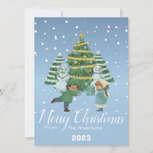 Eenvoudig Sneeuw Kerst feestdagen Script Feestdagenkaart (Voorkant)