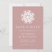 Eenvoudig Sneeuwvlokje Stof Roze Save The Date (Voorkant)