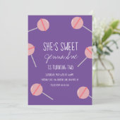 Eenvoudig Snoep Lollipop Birthday Party roze Kaart (Staand voorkant)