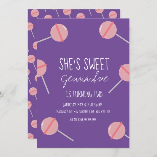 Eenvoudig Snoep Lollipop Birthday Party roze Kaart (Voorkant / Achterkant)