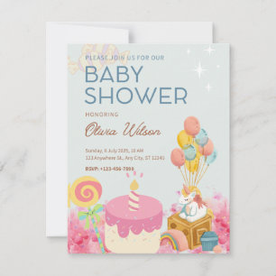 Eenvoudig Snoep Roze Leuk Baby Meisje Douche Invit Aankondiging