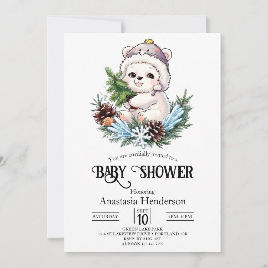 Eenvoudig Snow Polar Beer Digitaal Baby shower Kaart (Voorkant)