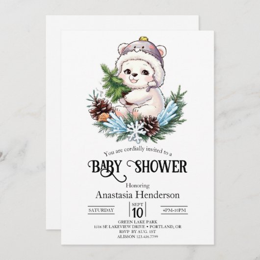 Eenvoudig Snow Polar Beer Digitaal Baby shower Kaart (Voorkant / Achterkant)