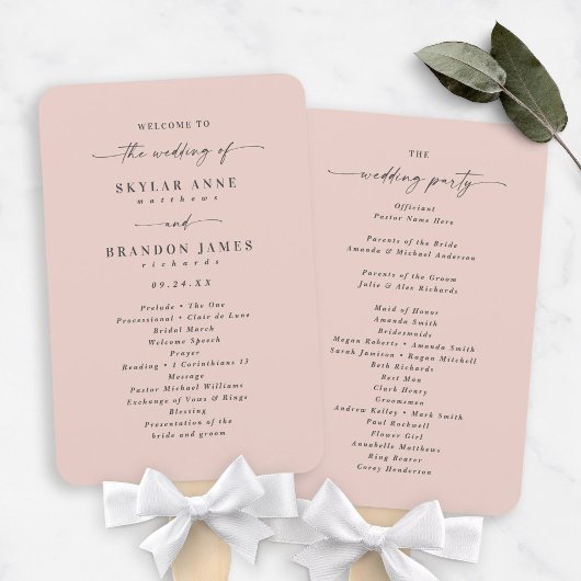 Eenvoudig Solid Light Pink Wedding Ceremony Progra Handwaaier