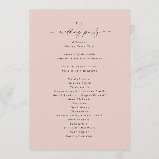 Eenvoudig Solid Light Pink Wedding Ceremony Progra Programmakaart (Achterkant)
