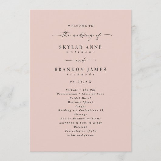 Eenvoudig Solid Light Pink Wedding Ceremony Progra Programmakaart (Voorkant)