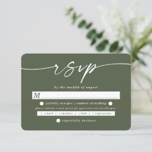 Eenvoudig Solid Monstera Green Wedding Meal Choice RSVP Kaartje