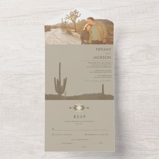 Eenvoudig Southwestern Cactus Photo Wedding All In One Uitnodiging (Binnen)