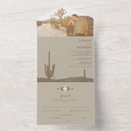 Eenvoudig Southwestern Cactus Photo Wedding All In One Uitnodiging