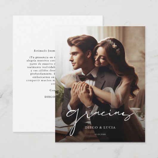 Eenvoudig Spaans Boda | Moderne bruiloft Gracias F Bedankkaart (Voorkant / Achterkant)