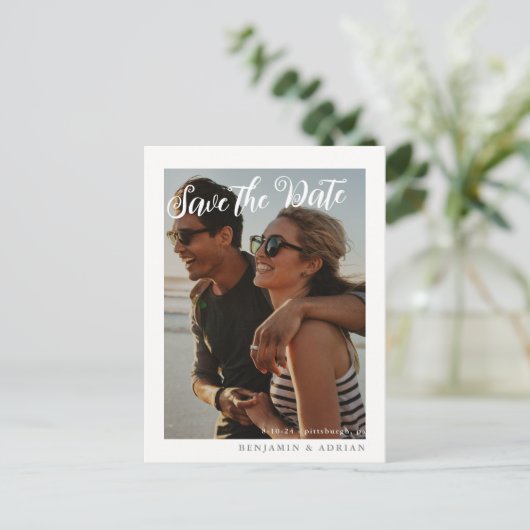 Eenvoudig sparen de Datum Foto Weddenschap Briefkaart (Staand voorkant)