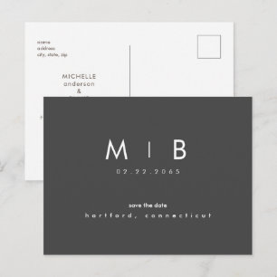 Eenvoudig sparen de Datum Monogram kolen Aankondigingskaart