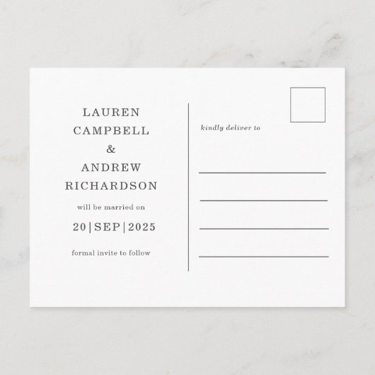 Eenvoudig sparen de Datum Zwarte & Witte Weddensch Briefkaart (Achterkant)