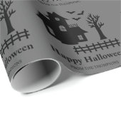Eenvoudig spookhuis silhouet en vleermuizen Hallow Cadeaupapier (Rol Hoek)