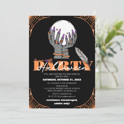 Eenvoudig  spooky halloween kostuum feest kaart (Staand voorkant)