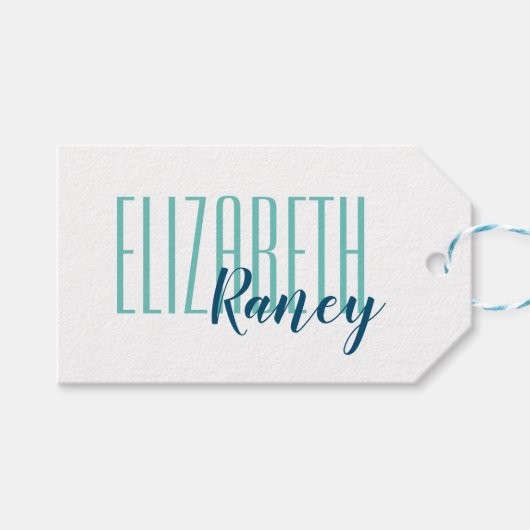 Eenvoudig standaardtype Aqua Blue Cadeaulabel (Voorkant (Horizontaal))