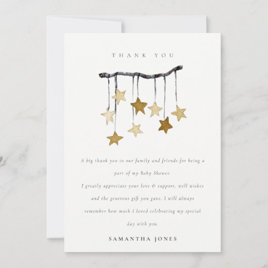 Eenvoudig Star Mobile neutraal geel Baby shower Bedankkaart (Voorkant)