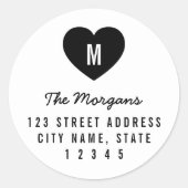 Eenvoudig startadres monogram hart ronde sticker (Voorkant)