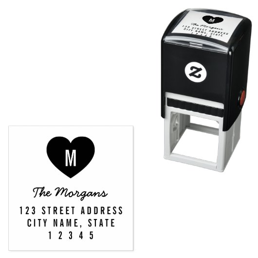 Eenvoudig startadres monogram hart zelfinktende stempel (In situ)