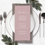 Eenvoudig, stevig kleurenmenu met handmatige bruil menu<br><div class="desc">Eenvoudig, robuust kleurenmenu met roze stempel. Deze moderne Kaart van het Menu van het Kanaal is eenvoudig klassiek en elegant met een duidelijke stevige kleurenachtergrond en een doopvont van de de calligrafie van het handtekeningsmanuscript met staarten. Getoond in de nieuwe Colorway. Met een monogram aan de achterkant. Beschikbaar in verscheidene...</div>