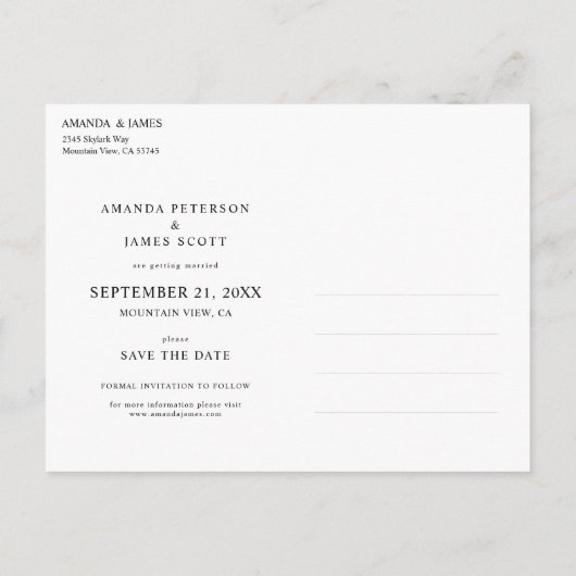 Eenvoudig Stijlvol Bewaar de datum Foto Bruiloft Aankondigingskaart (Achterkant)