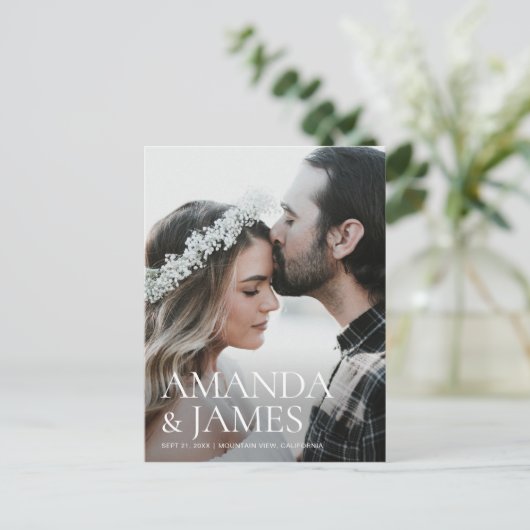 Eenvoudig Stijlvol Bewaar de datum Foto Bruiloft Aankondigingskaart (Staand voorkant)