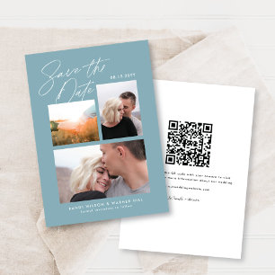 Eenvoudig & Stijlvol Blauw Drie Foto's Handgeschre Save The Date