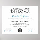 Eenvoudig Stijlvol Blauw Wit Afstudeerder Logo Cer Poster (Voorkant)