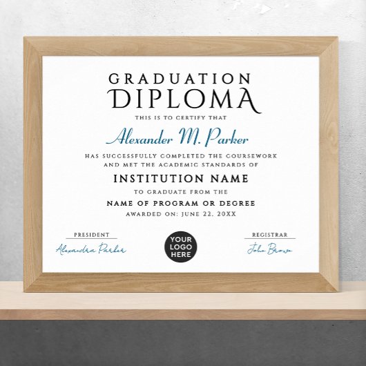 Eenvoudig Stijlvol Blauw Wit Afstudeerder Logo Cer Poster