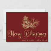 Eenvoudig stijlvol botanisch vrolijk kerstscript feestdagenkaart (Voorkant)