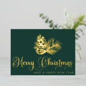 Eenvoudig stijlvol botanisch vrolijk kerstscript folie feestdagenkaart (Staand Voorkant)