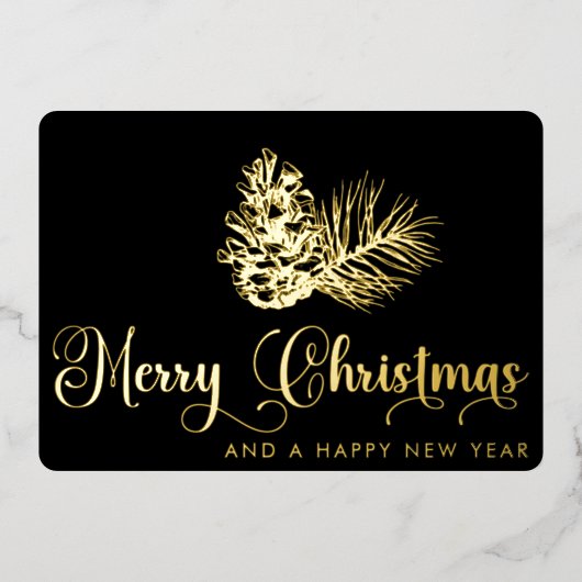 Eenvoudig stijlvol botanisch vrolijk kerstscript folie feestdagenkaart (Voorkant)