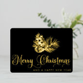 Eenvoudig stijlvol botanisch vrolijk kerstscript folie feestdagenkaart (Staand Voorkant)