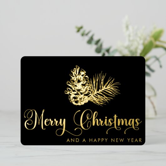 Eenvoudig stijlvol botanisch vrolijk kerstscript folie feestdagenkaart (Staand Voorkant)