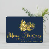 Eenvoudig stijlvol botanisch vrolijk kerstscript folie feestdagenkaart (Staand Voorkant)