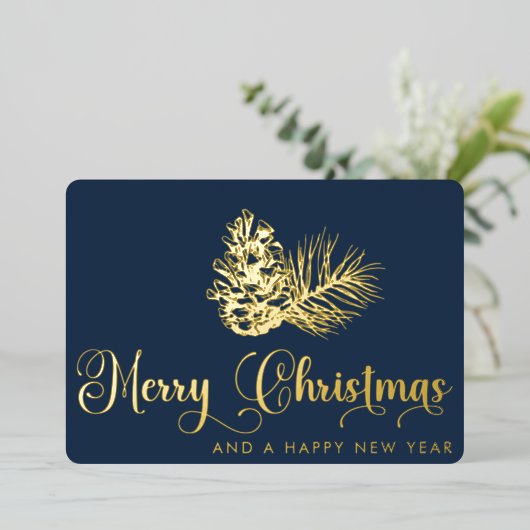 Eenvoudig stijlvol botanisch vrolijk kerstscript folie feestdagenkaart (Staand Voorkant)