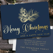 Eenvoudig stijlvol botanisch vrolijk kerstscript folie feestdagenkaart