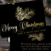 Eenvoudig stijlvol botanisch vrolijk kerstscript folie feestdagenkaart