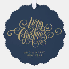 Eenvoudig stijlvol botanisch vrolijk kerstscript ornament kaart