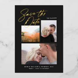 Eenvoudig & Stijlvol Drie Foto Save the Date Folie Uitnodiging