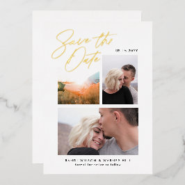 Eenvoudig & Stijlvol Drie Foto's Save the Date Folie Uitnodiging