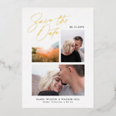 Eenvoudig & Stijlvol Drie Foto's Save the Date Folie Uitnodiging (Voorkant)