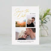 Eenvoudig & Stijlvol Drie Foto's Save the Date Folie Uitnodiging (Staand Voorkant)